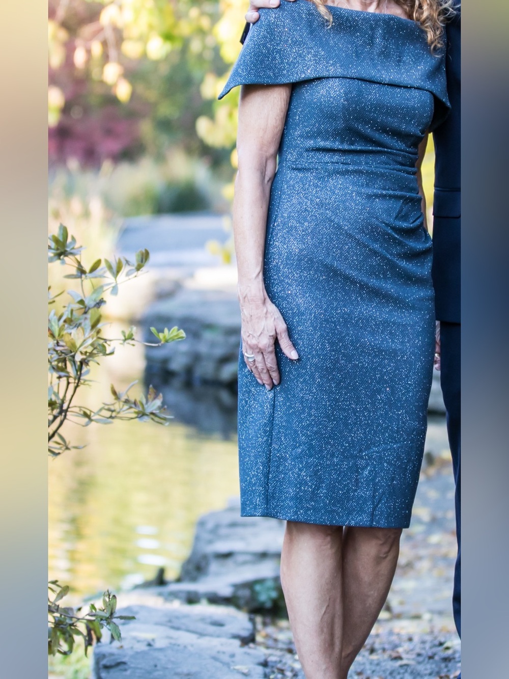 Vince Camuto  Blue Sparkle off the shoulder dress